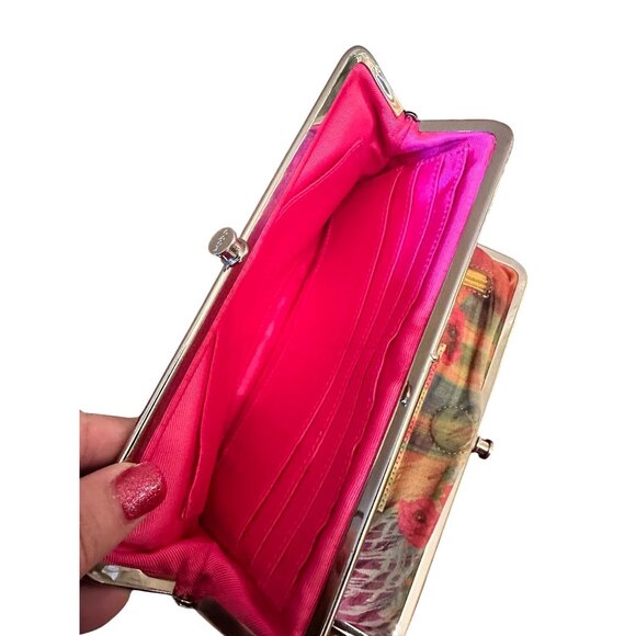 Artsy Hobo International Floral Clutch Leather Wallet  Kiss Lock Closure & Pink - Picture 6 of 10